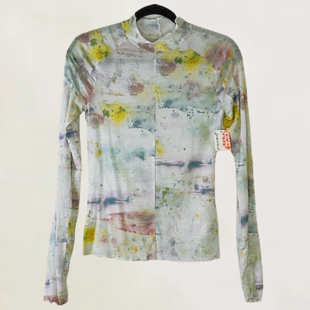 Free People Mesh High Jump Long Sleeve Mock Neck Top Transcend Speckle M - Picture 10 of 10